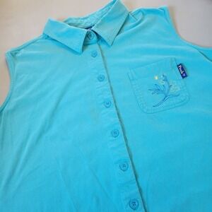 Vtg Disney‎ Winnie The Pooh Womens 22/24W Sleeveless Button-Up Blue Shirt Blouse